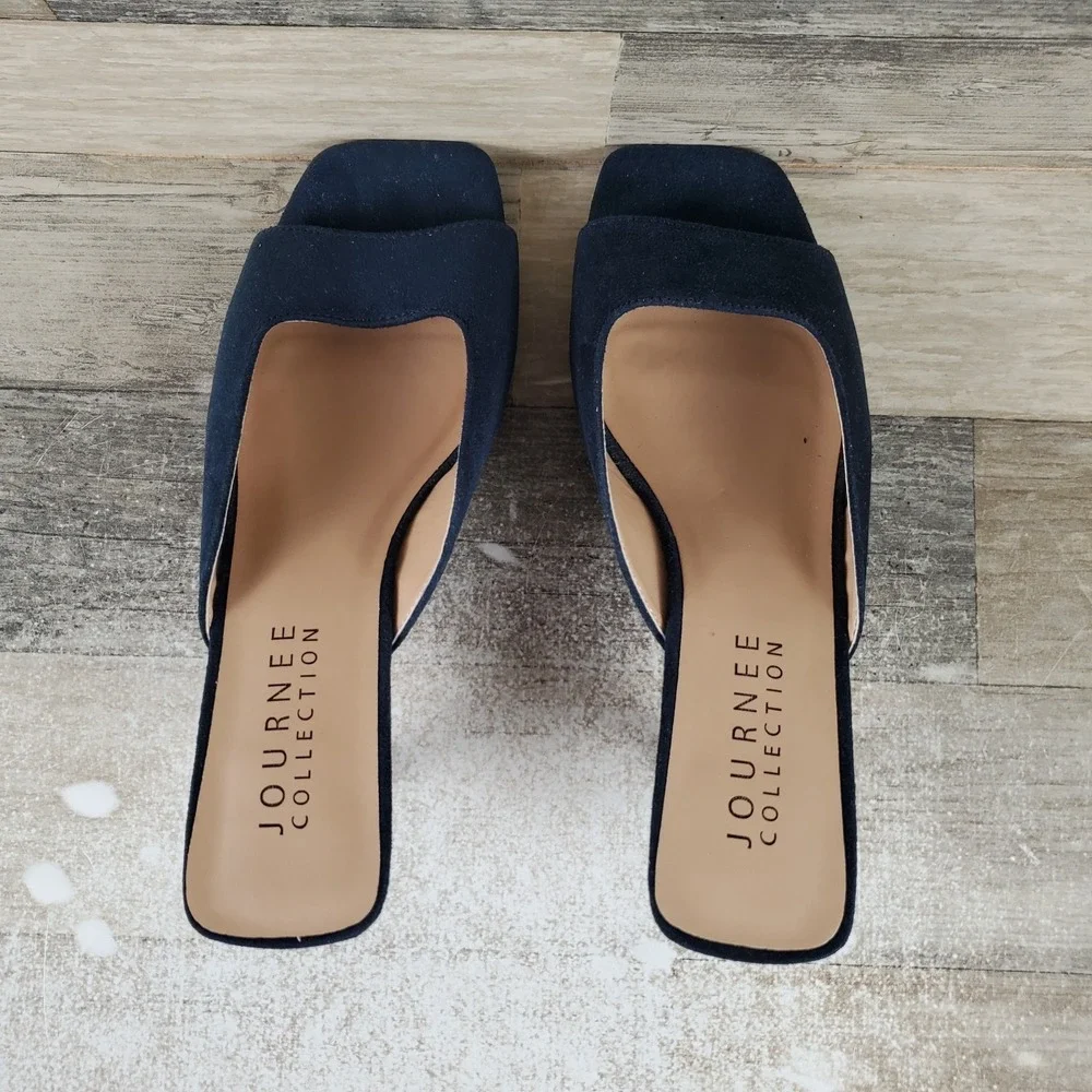 Journee Collection Navy Suede Open-Toe Kitten Heel Mule